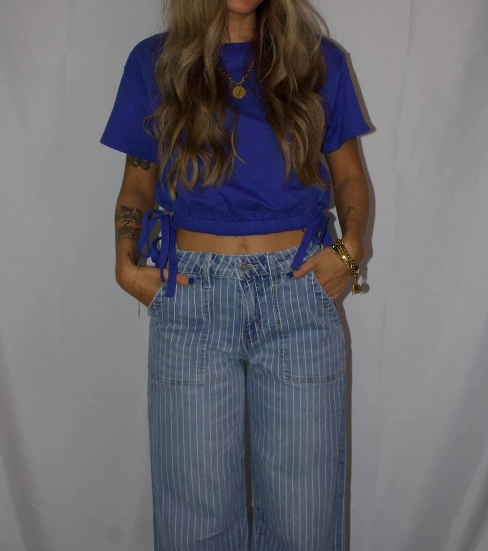 NEW PAPERMOON side tie crew tee in cobalt